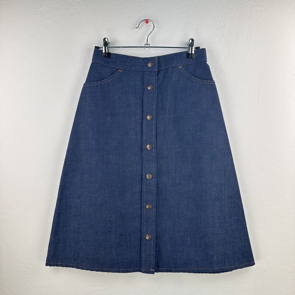 Vtg 60s 70s Levi's Denim Skirt Big E Orange Tab Knee Length Size 10 Made in‎ USA